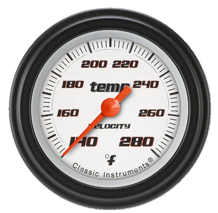Classic Instruments VS126WBLF-08 - Velocity White  2 1/8" Full Sweep Water Temperature Gauge