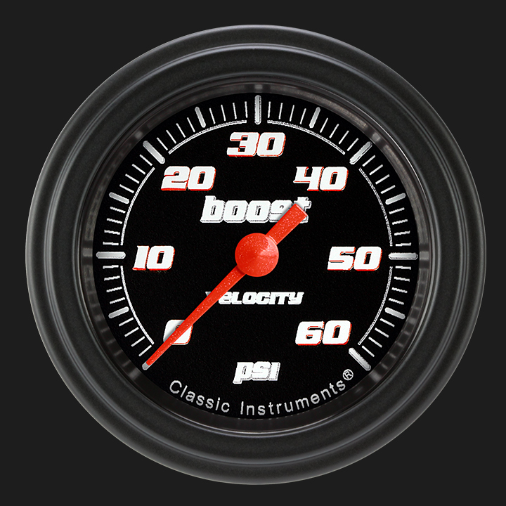 Classic Instruments VS143BBLF - Velocity Black 2 1/8" Boost Gauge, 60 psi