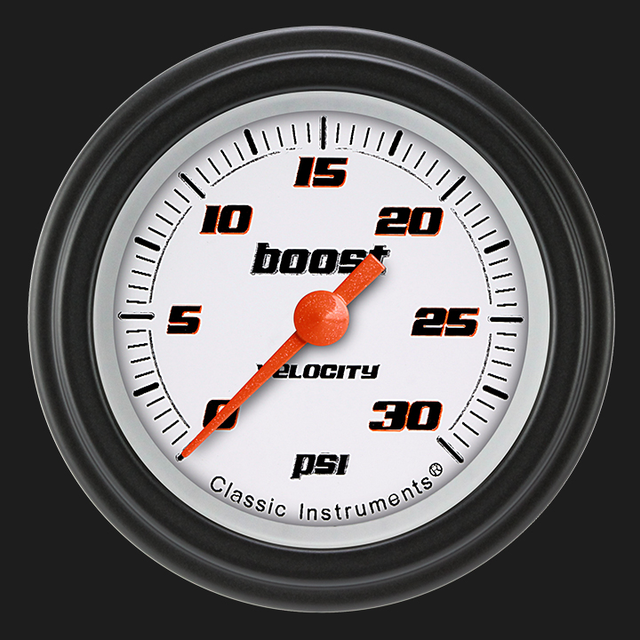 Classic Instruments VS142WBLF - Velocity White 2 1/8" Boost Gauge, 30 psi