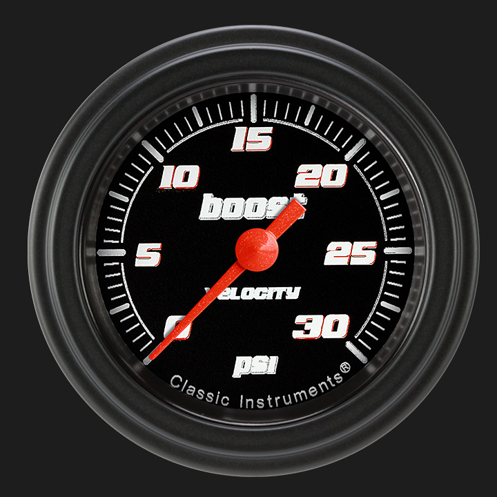 Classic Instruments VS142BBLF - Velocity Black 2 1/8" Boost Gauge, 30 psi
