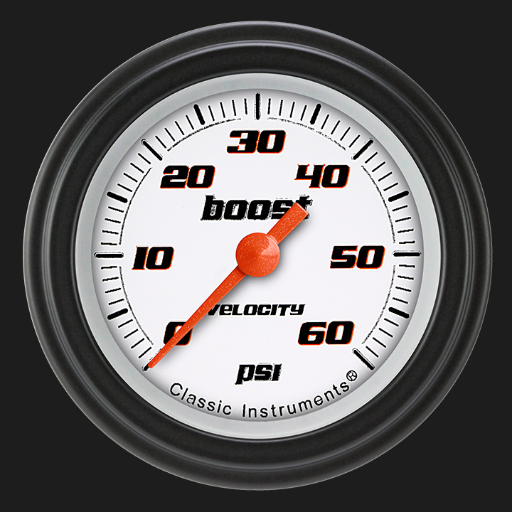 Classic Instruments VS143WBLF - Velocity White 2 1/8" Boost Gauge, 60 psi Classic Instruments VS143WBLF - Velocity White 2 1/8" Boost Gauge, 60 psi