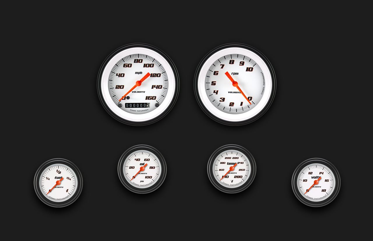 Classic Instruments VS101WBLF - Velocity White Six Gauge Set 101 Classic Instruments VS101WBLF - Velocity White Six Gauge Set 101
