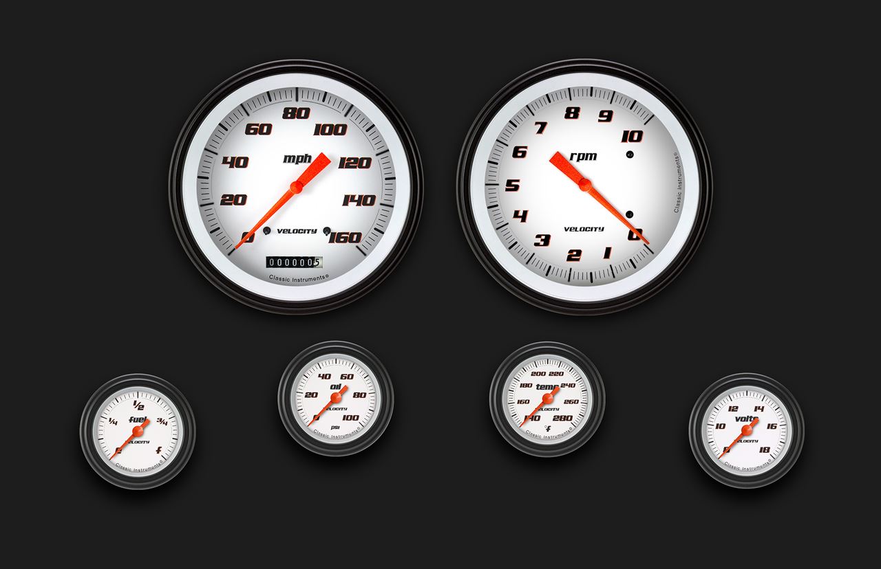Classic Instruments VS151WBLF - Velocity White Six Gauge Set 151