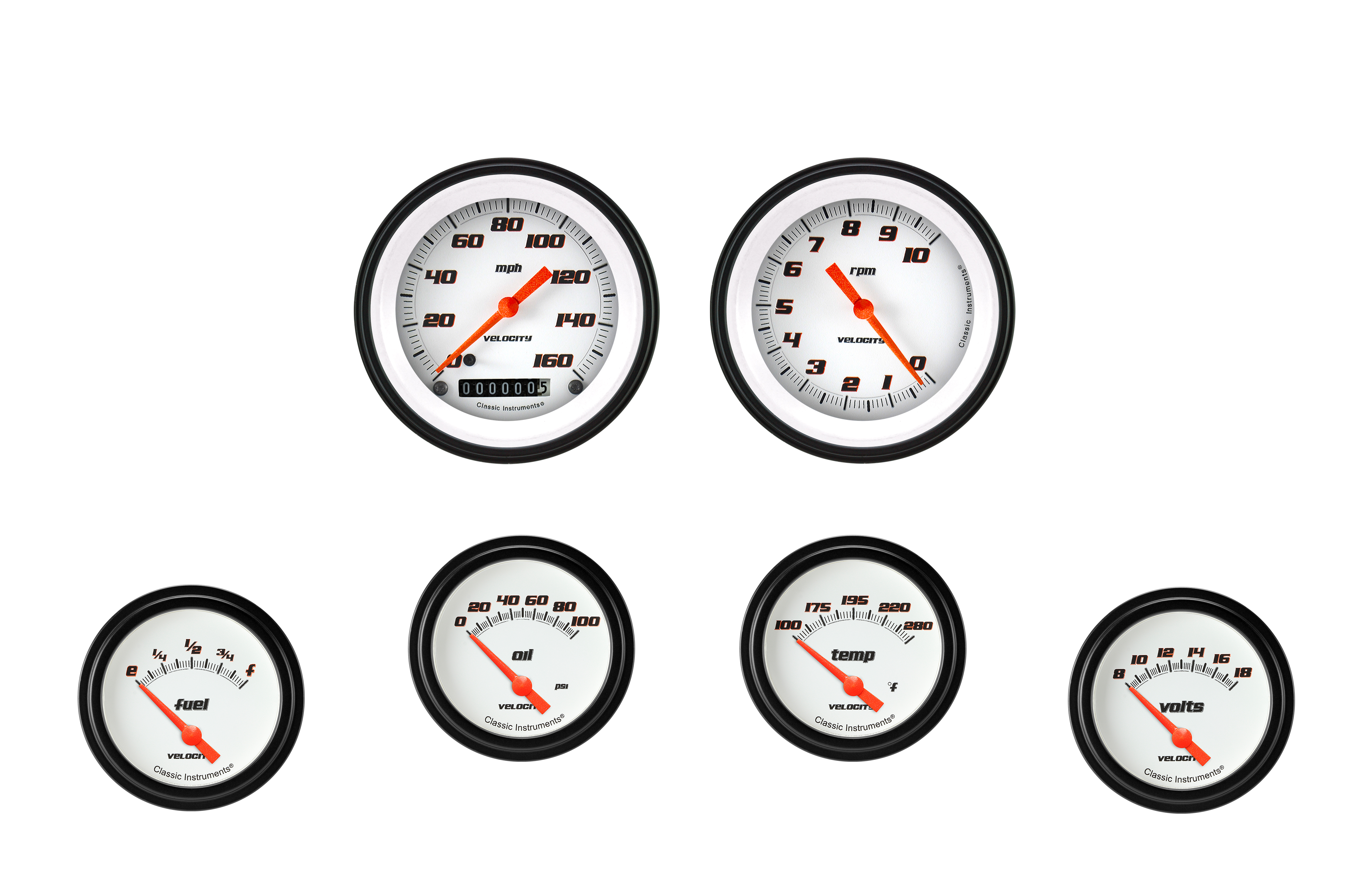Classic Instruments VS201WBLF - Velocity White Six Gauge Set 201