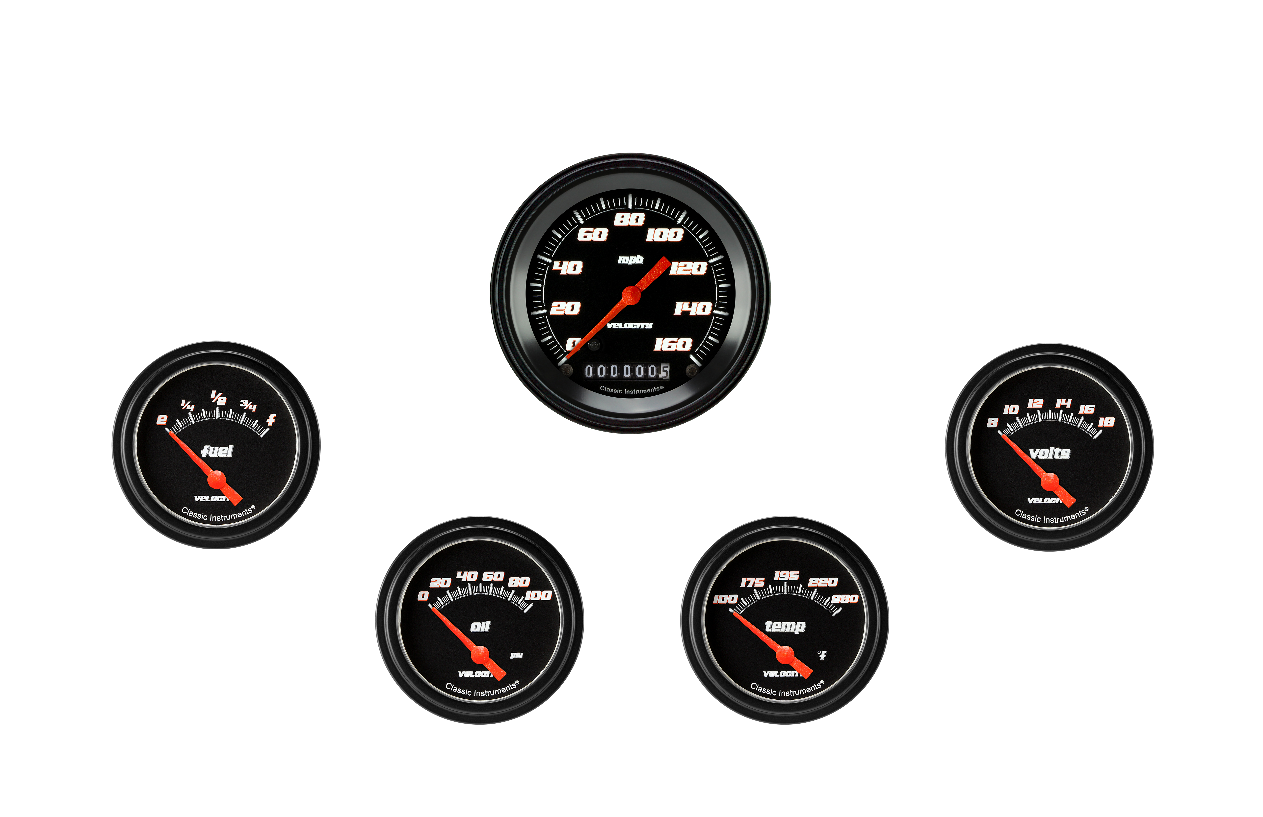 Classic Instruments VS200BBLF - Velocity Black Five Gauge Set 200