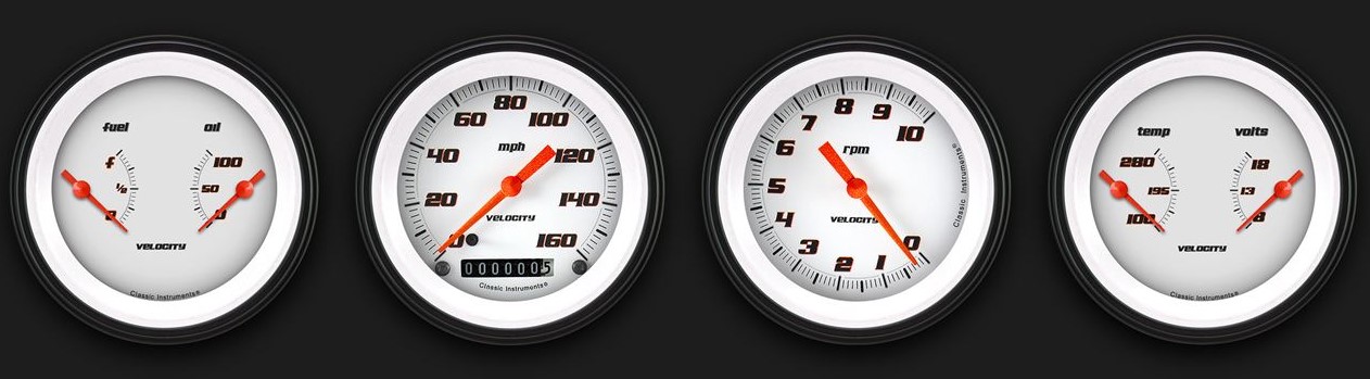 Classic Instruments VS05WBLF - Velocity White Four Gauge Set Classic Instruments VS05WBLF - Velocity White Four Gauge Set