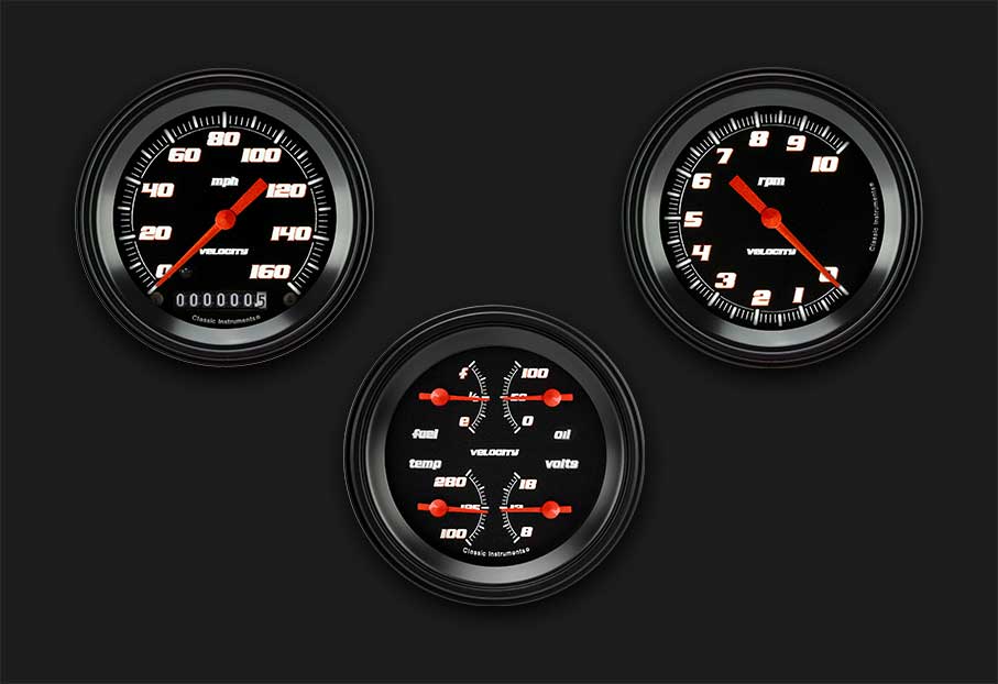 Classic Instruments VS03BBLF - Velocity Black Series Three Gauge Set