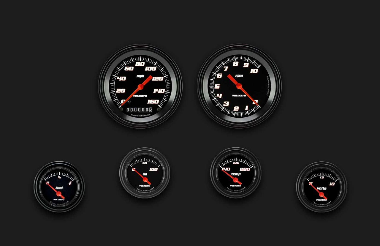 Classic Instruments VS01BBLF - Velocity Black Six Gauge Set 01