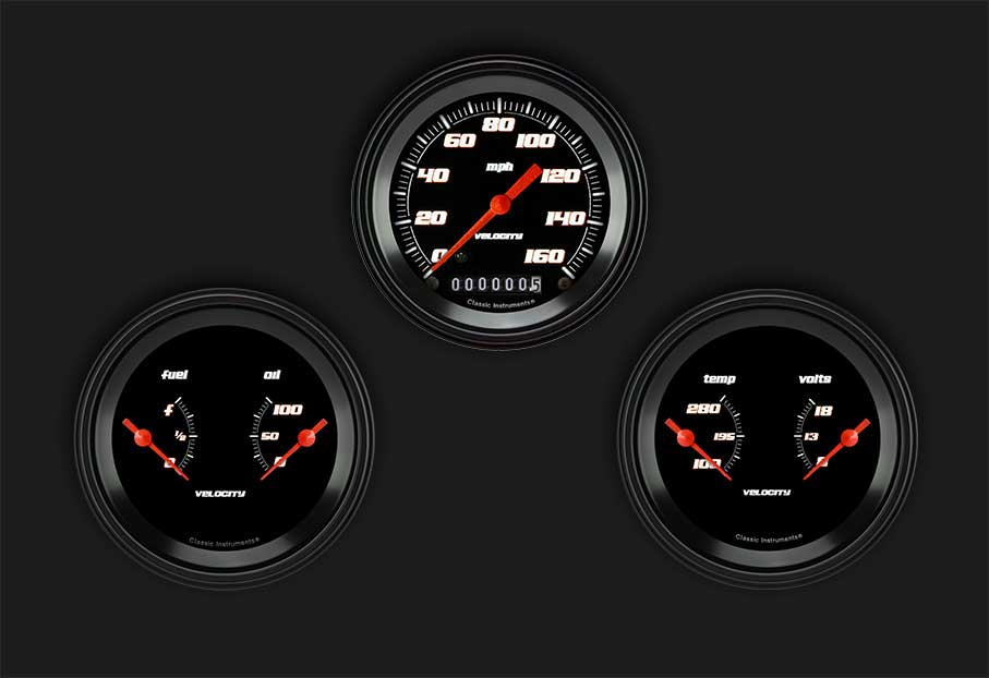 Classic Instruments VS04BBLF - Velocity Black Series Three Gauge Set