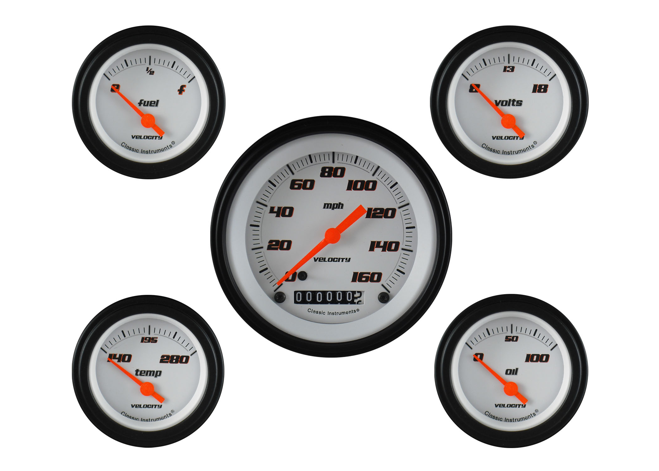 Classic Instruments VS00WBLF - Velocity White Five Gauge Set Classic Instruments VS00WBLF - Velocity White Five Gauge Set