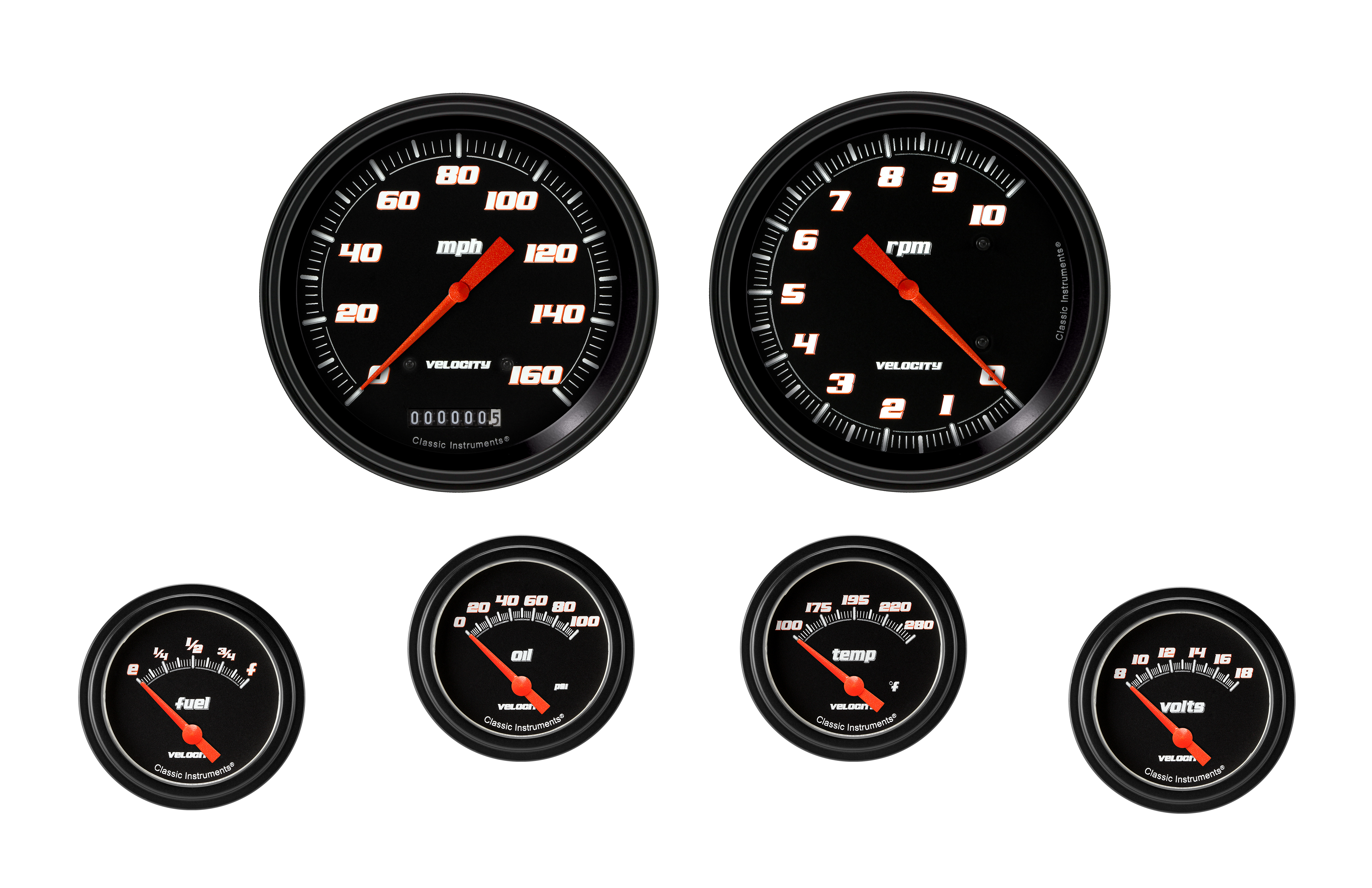 Classic Instruments VS251BBLF - Velocity Black Six Gauge Set 251