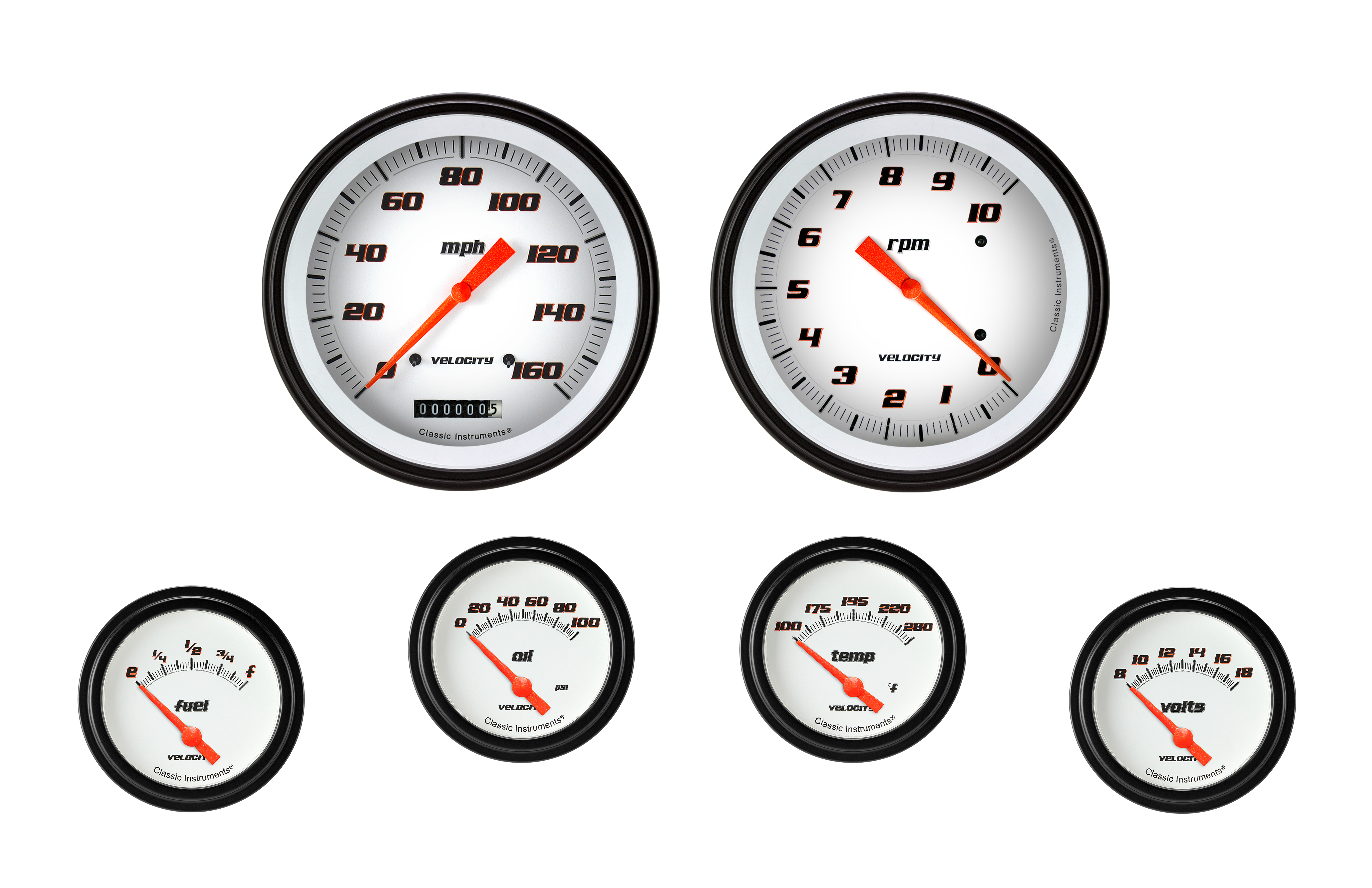 Classic Instruments VS251WBLF - Velocity White Six Gauge Set 251