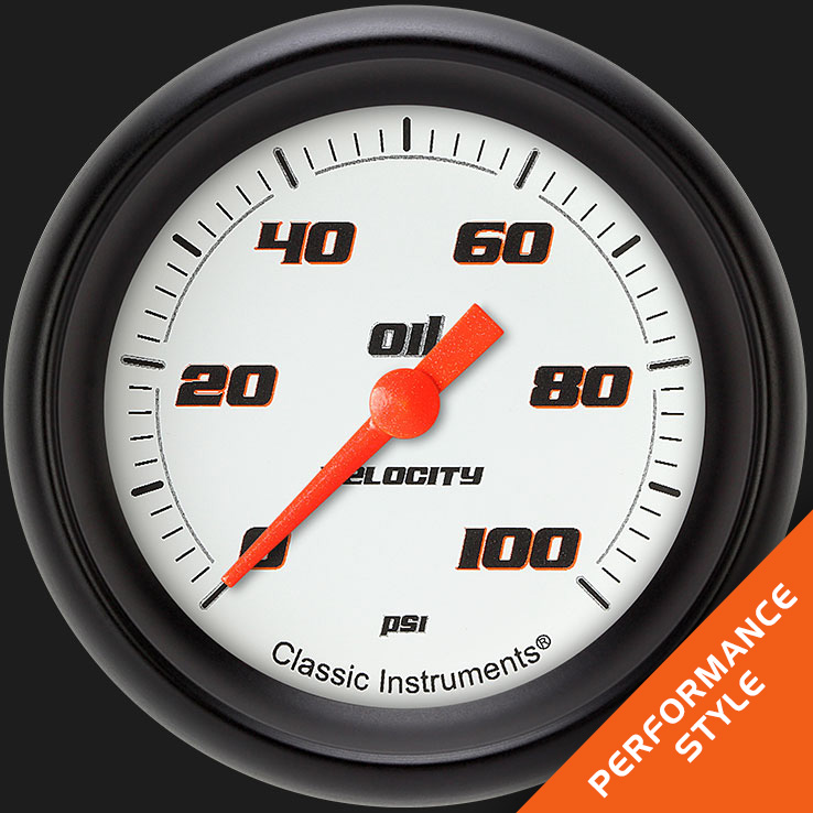Classic Instruments VS381WBPF - Velocity White 2 5/8" Oil Pressure Gauge Classic Instruments VS381WBPF - Velocity White 2 5/8" Oil Pressure Gauge