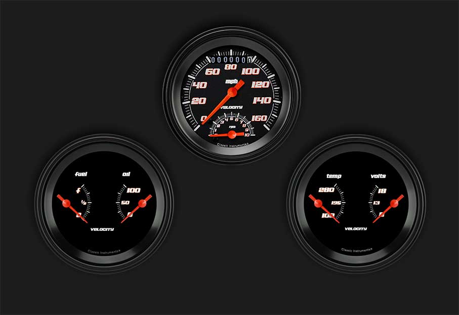 Classic Instruments VS34BBLF - Velocity Black Series Three Gauge Set
