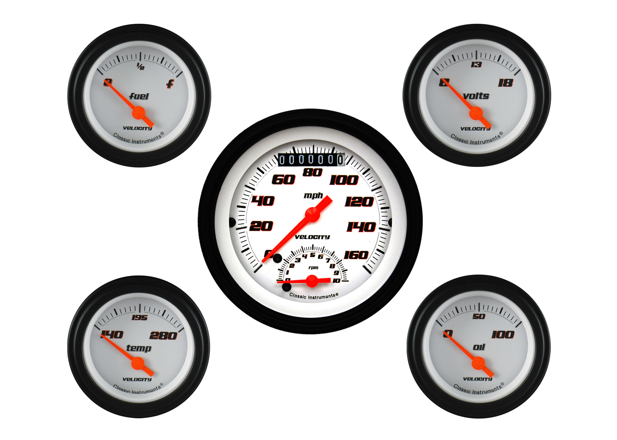 Classic Instruments VS35WBLF - Velocity White Five Gauge Set Classic Instruments VS35WBLF - Velocity White Five Gauge Set