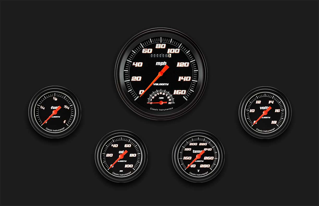 Classic Instruments VS365BBLF - Velocity Black Five Gauge Set 365