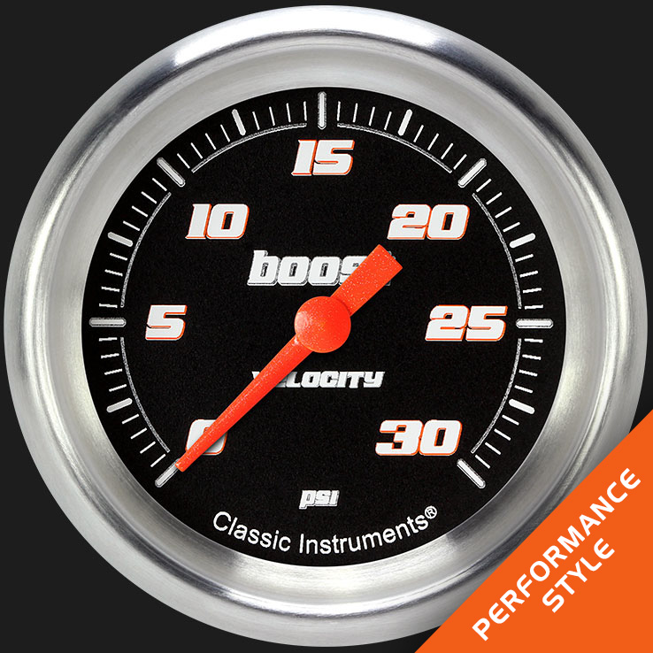 Classic Instruments VS342BAPF - Velocity Black 2 5/8" Boost Gauge, 30 psi Classic Instruments VS342BAPF - Velocity Black 2 5/8" Boost Gauge, 30 psi
