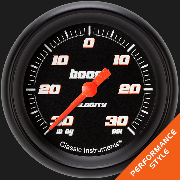 Classic Instruments VS341BBPF - Velocity Black 2 5/8" Boost/Vac Gauge Classic Instruments VS341BBPF - Velocity Black 2 5/8" Boost/Vac Gauge