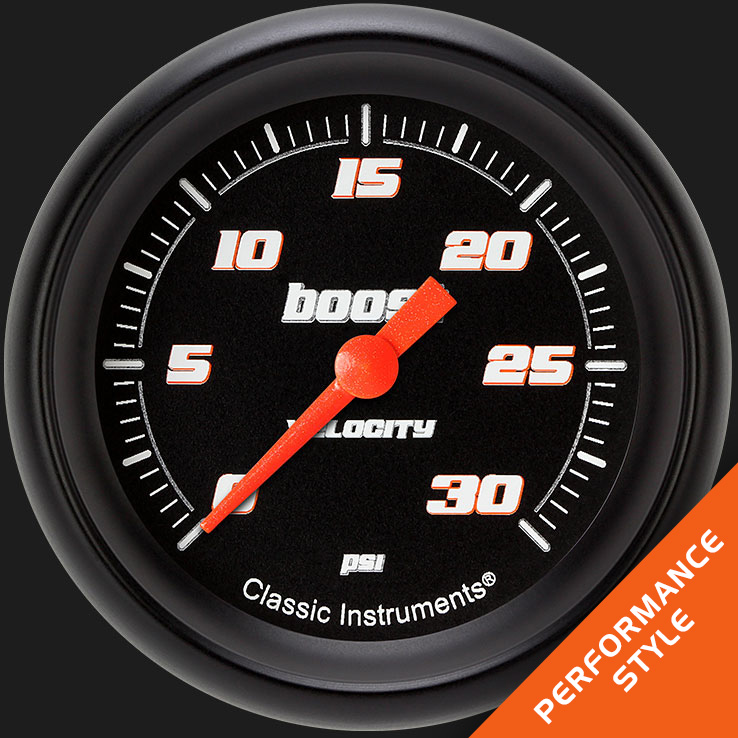 Classic Instruments VS342BBPF - Velocity Black 2 5/8" Boost Gauge, 30 psi