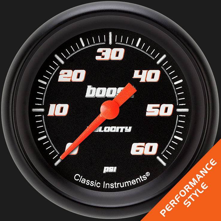 Classic Instruments VS343BBPF - Velocity Black 2 5/8" Boost Gauge, 60 psi
