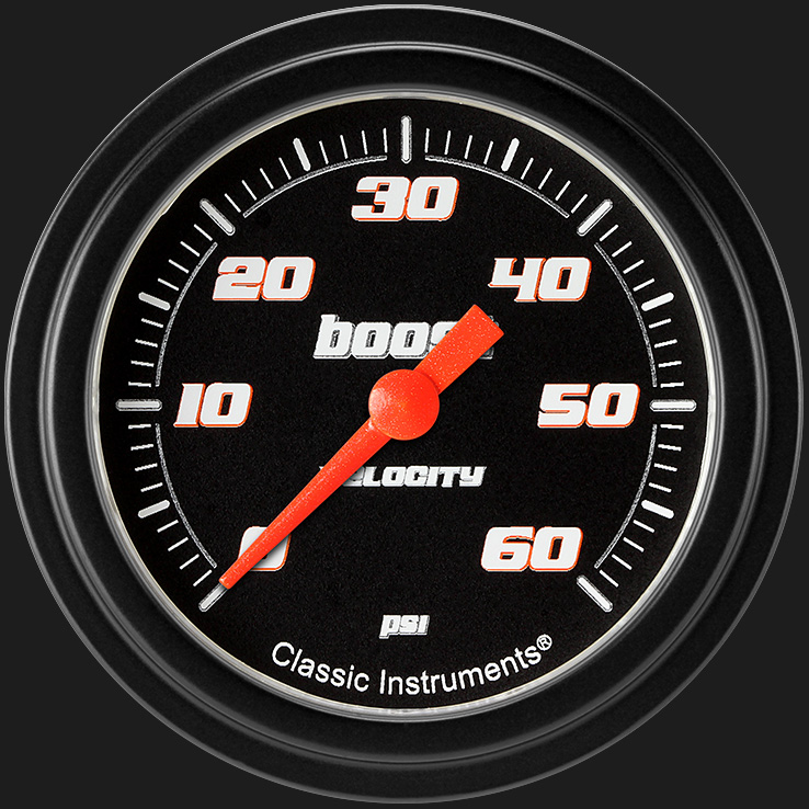 Classic Instruments VS343BBLF - Velocity Black 2 5/8" Boost Gauge, 60 psi