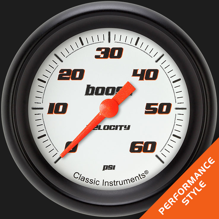 Classic Instruments VS343WBPF - Velocity White 2 5/8" Boost Gauge, 60 psi Classic Instruments VS343WBPF - Velocity White 2 5/8" Boost Gauge, 60 psi