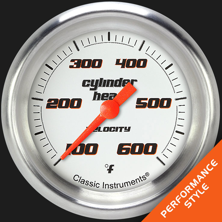 Classic Instruments VS397WAPF - Velocity White 2 5/8" Cylinder Head Temp. Gauge