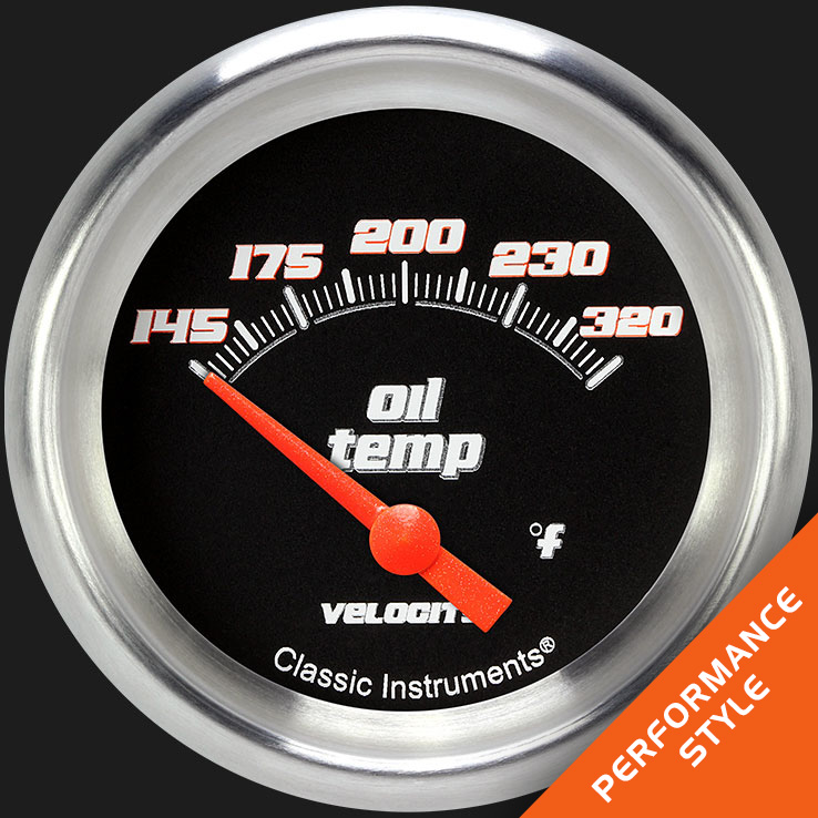 Classic Instruments VS228BAPF - Velocity Black 2 5/8" Oil Temperature Gauge
