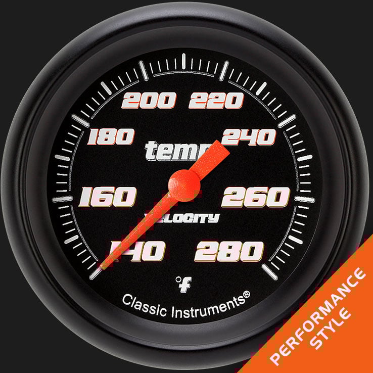 Classic Instruments VS326BBLF-12 - Velocity Black 2 5/8" Full Sweep Water Temperature Gauge