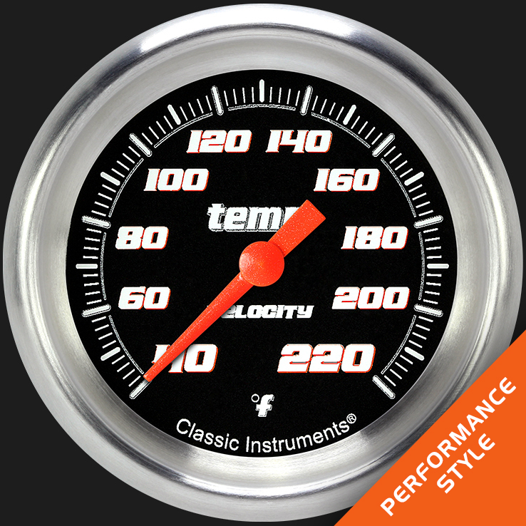 Classic Instruments VS329BAPF - Velocity Black 2 5/8" Stock Eliminator Temp. Gauge
