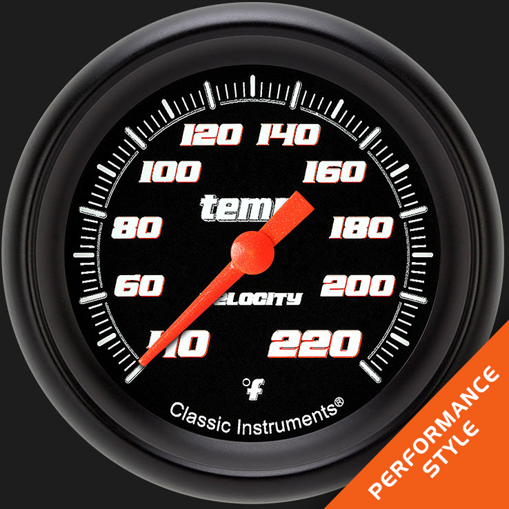 Classic Instruments VS329BBPF - Velocity Black 2 5/8" Stock Eliminator Temp. Gauge