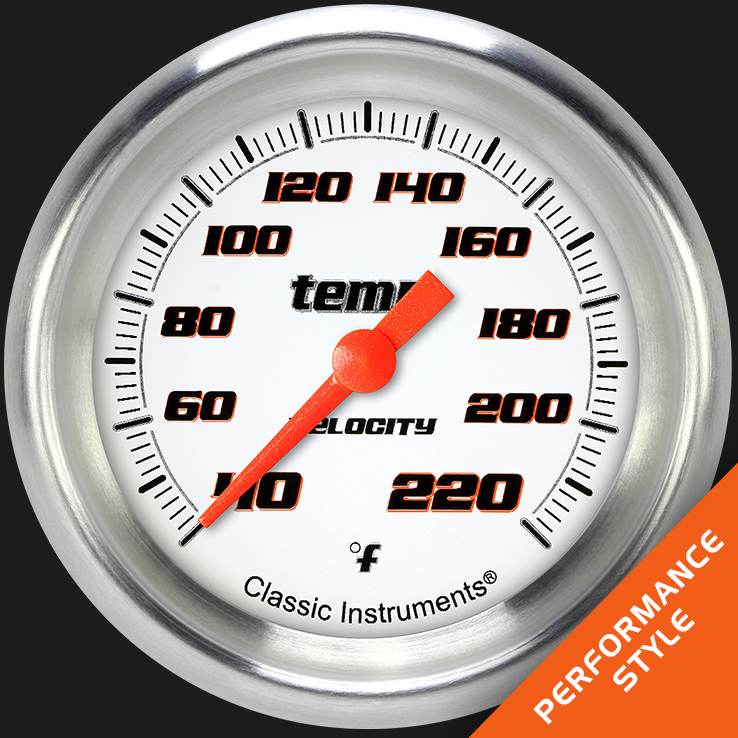 Classic Instruments VS329WAPF - Velocity White 2 5/8" Stock Eliminator Temp. Gauge