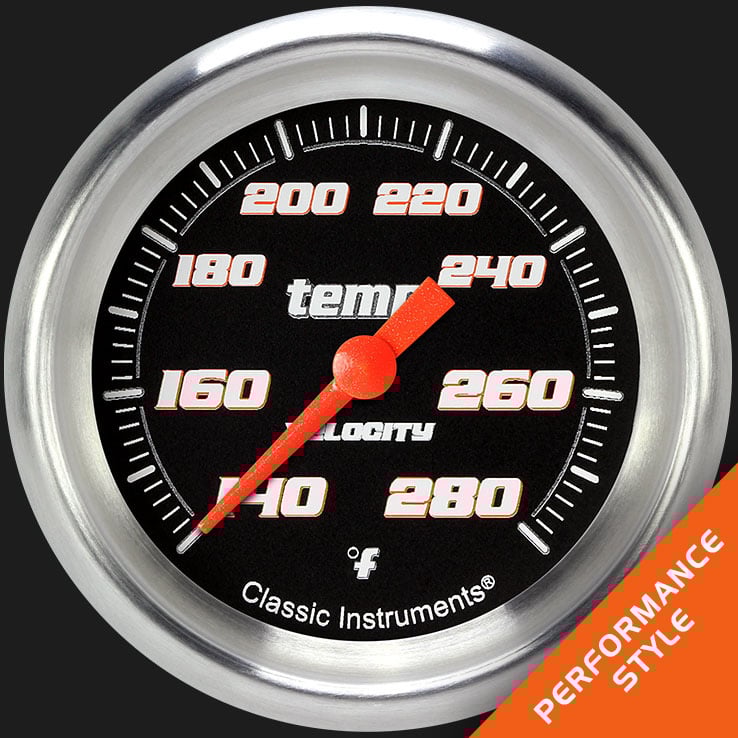 Classic Instruments VS326BAPF-06 - Velocity Black 2 5/8" Full Sweep Water Temperature Gauge