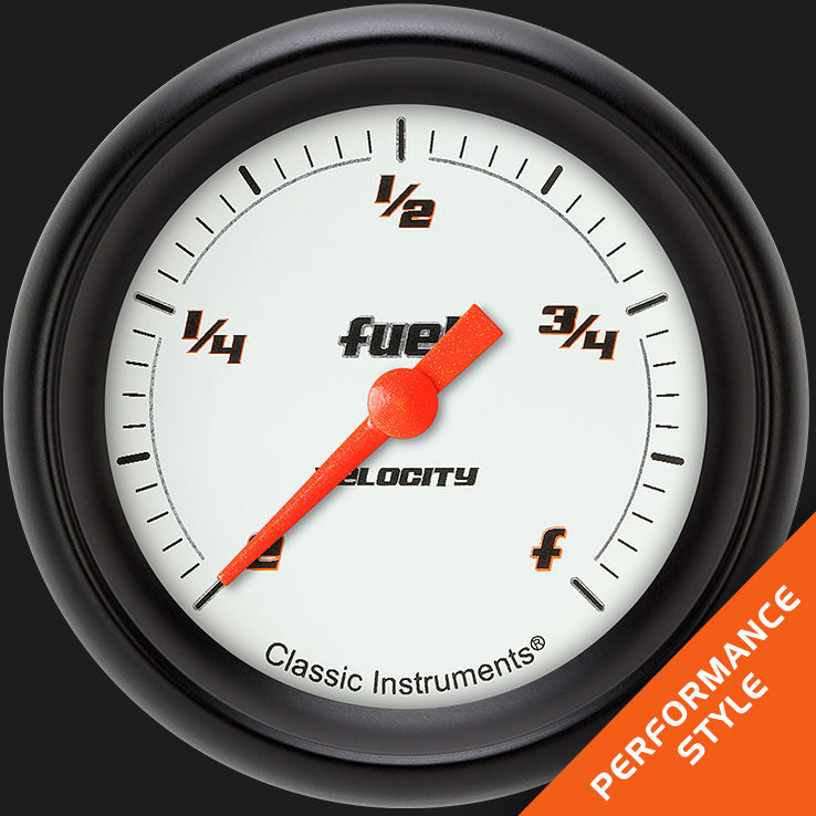 Classic Instruments VS309WBPF - Velocity White 2 5/8" Fuel Gauge