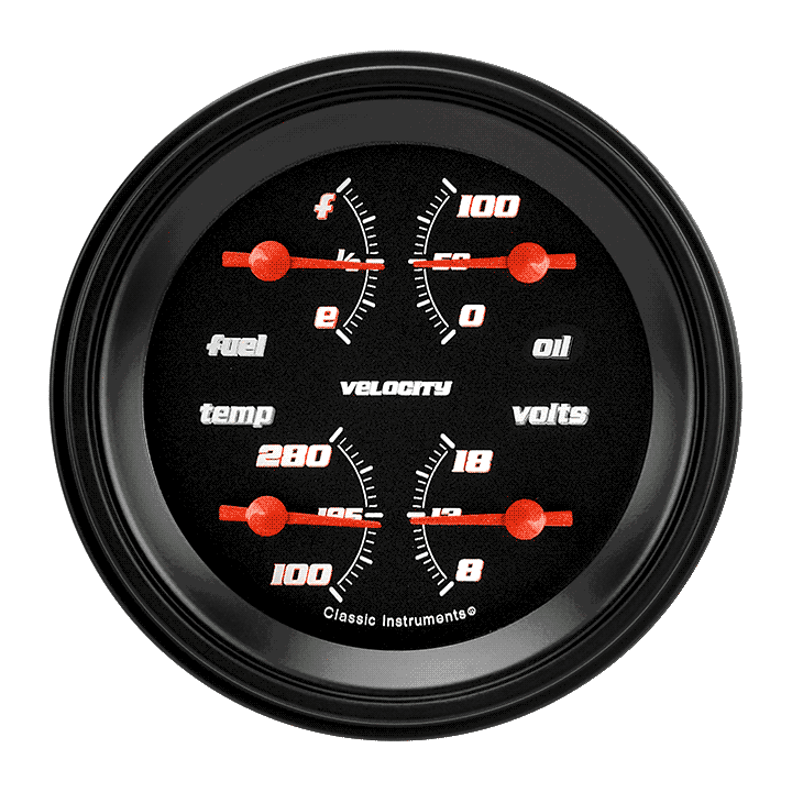 Classic Instruments VS77BBLF - Velocity Black 3 3/8" Quad Classic Instruments VS77BBLF - Velocity Black 3 3/8" Quad