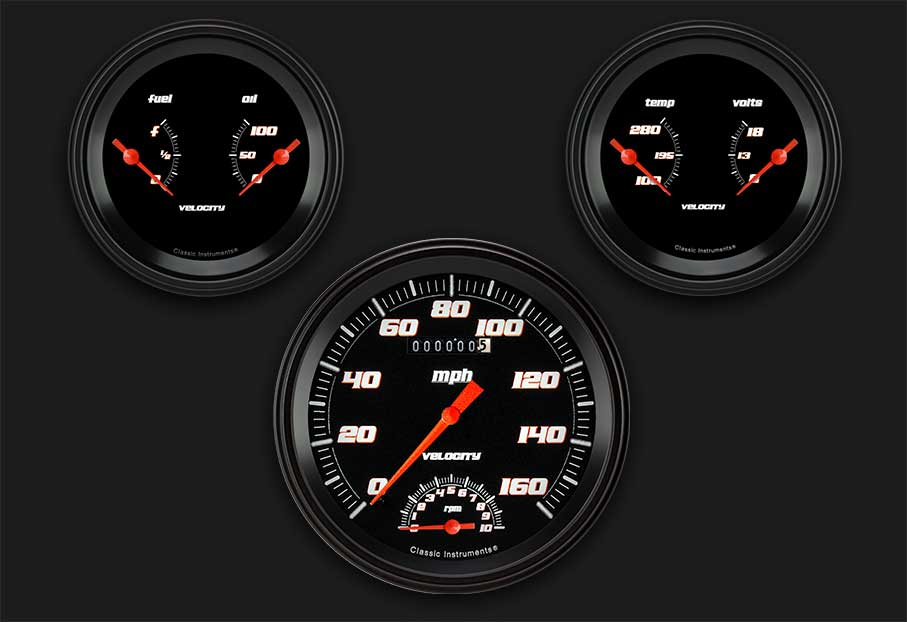 Classic Instruments VS61BBLF - Velocity Black Series Three Gauge Set
