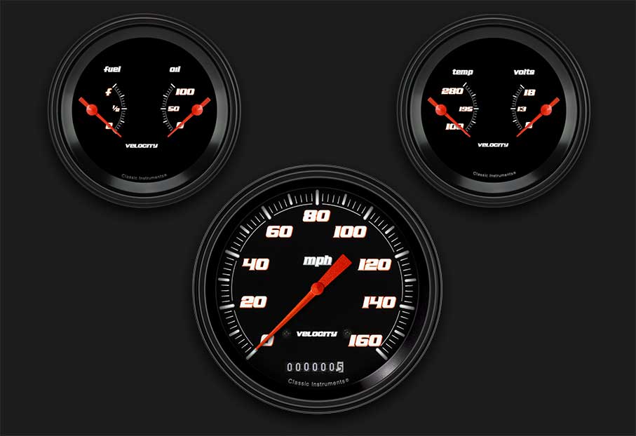Classic Instruments VS64BBLC - VELOCITY BLACK 5IN SPEED / 2 DUALS-GM