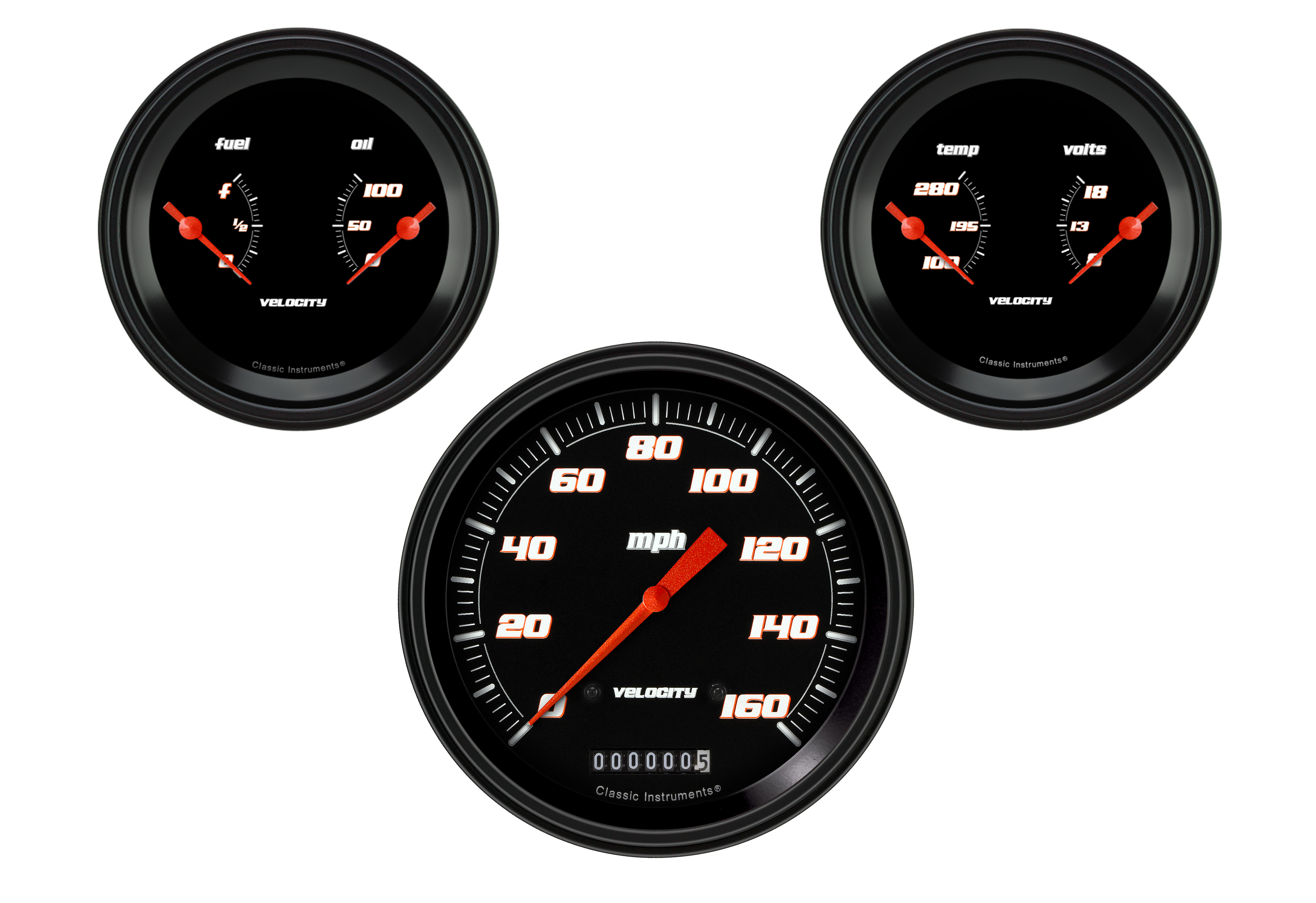 Classic Instruments VS64BBLF - Velocity Black Series Three Gauge Set