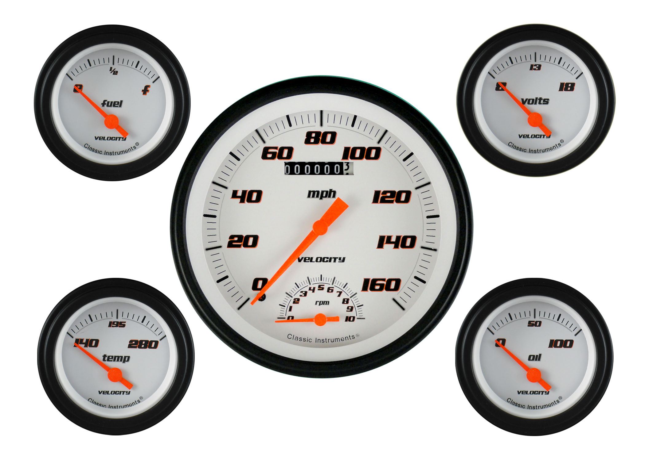 Classic Instruments VS65WBLF - Velocity White Five Gauge Set Classic Instruments VS65WBLF - Velocity White Five Gauge Set