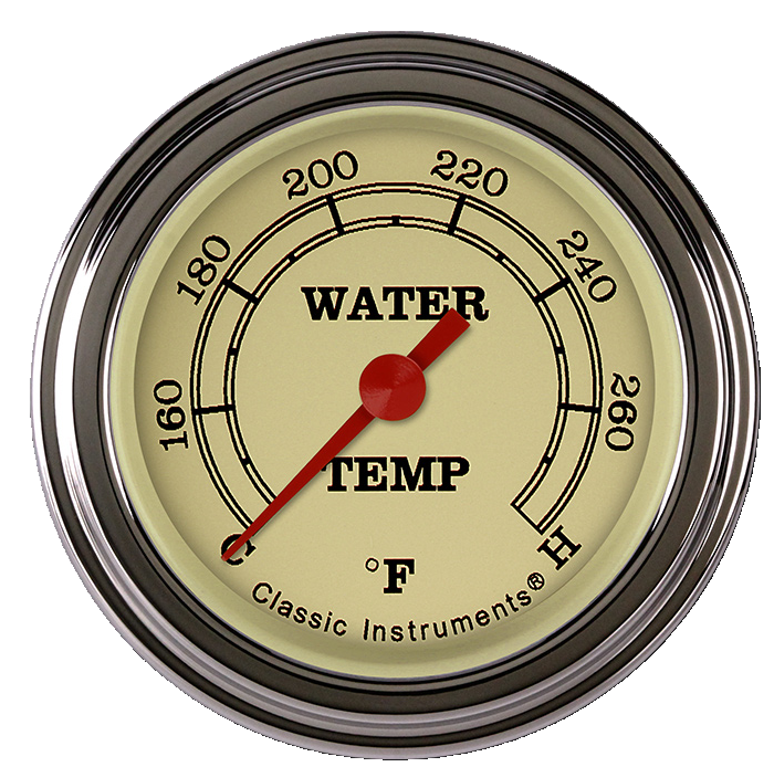Classic Instruments VT126SLF-06 - Vintage 2 1/8" Full Sweep Water Temperature Gauge