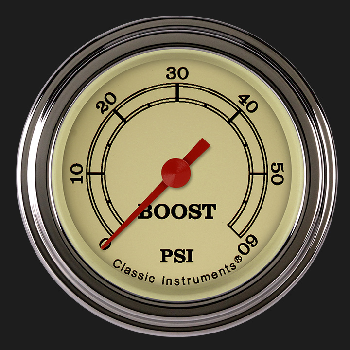 Classic Instruments VT143SLF - Vintage 2 1/8" Boost Gauge, 60 psi