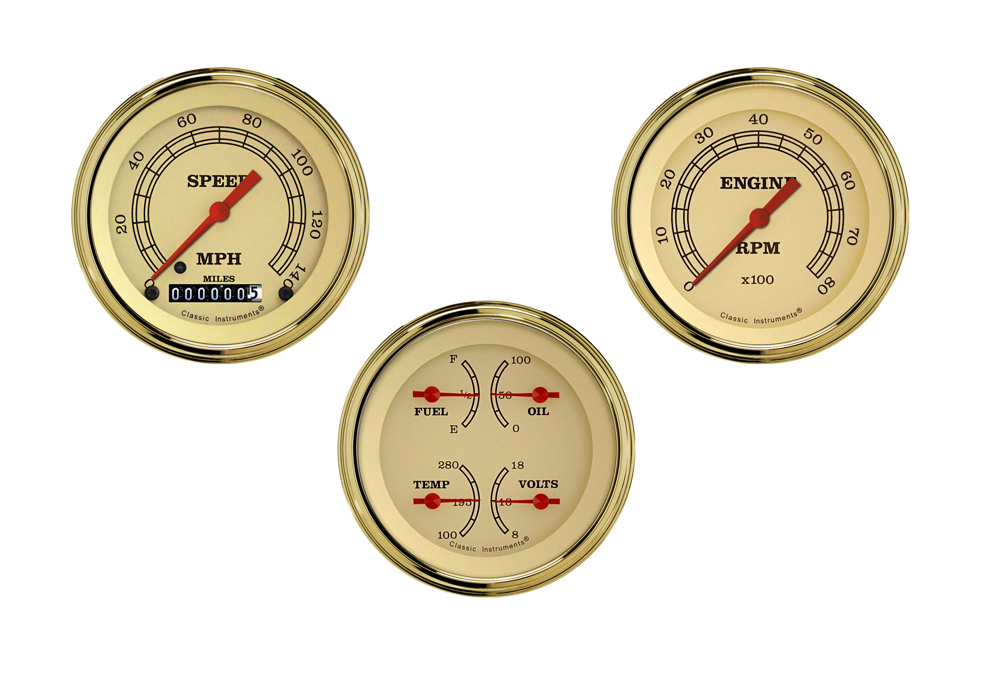 Classic Instruments VT03GLF - VINTAGE 3IN SPEEDO/QUAD/TACH-GM