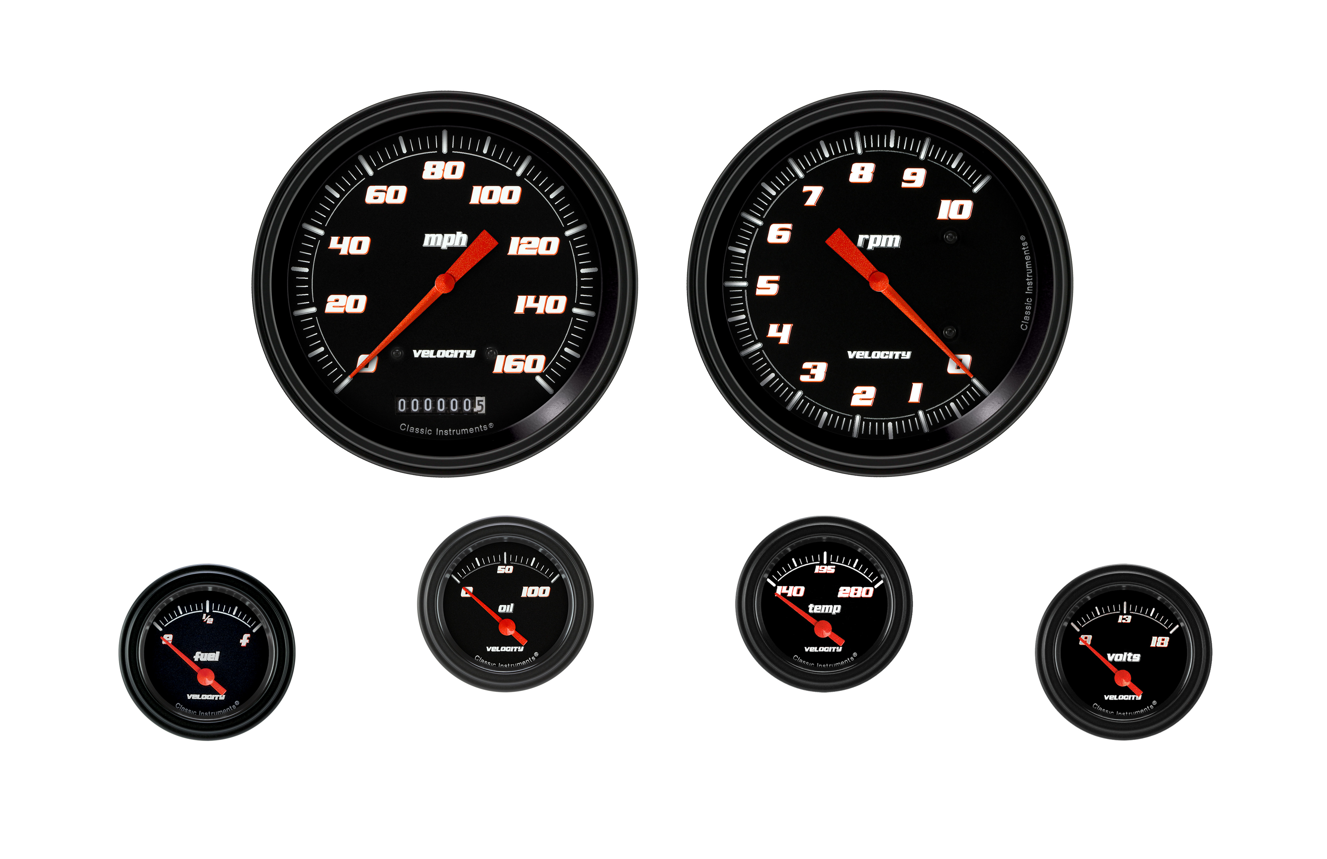 Classic Instruments VS51BBLF - Velocity Black Six Gauge Set 51
