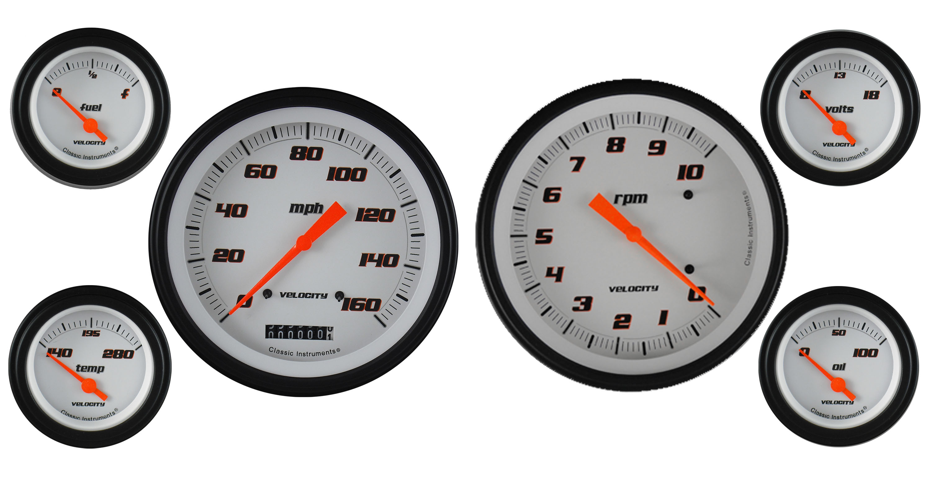 Classic Instruments VS51WBLF - Velocity White Six Gauge Set Classic Instruments VS51WBLF - Velocity White Six Gauge Set
