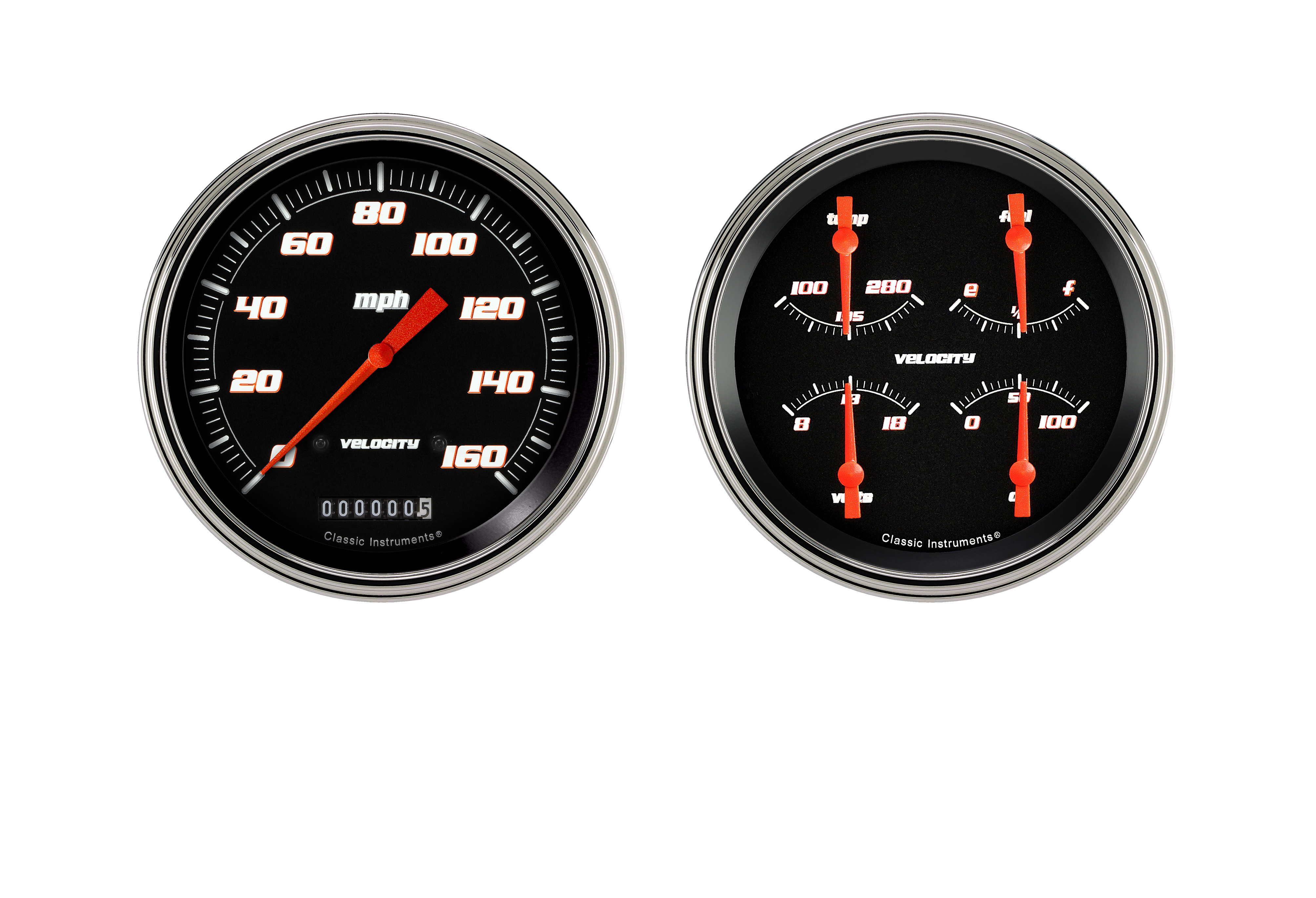 Classic Instruments VS52BSLF - VELOCITY BLACK SPEEDO / QUAD-GM