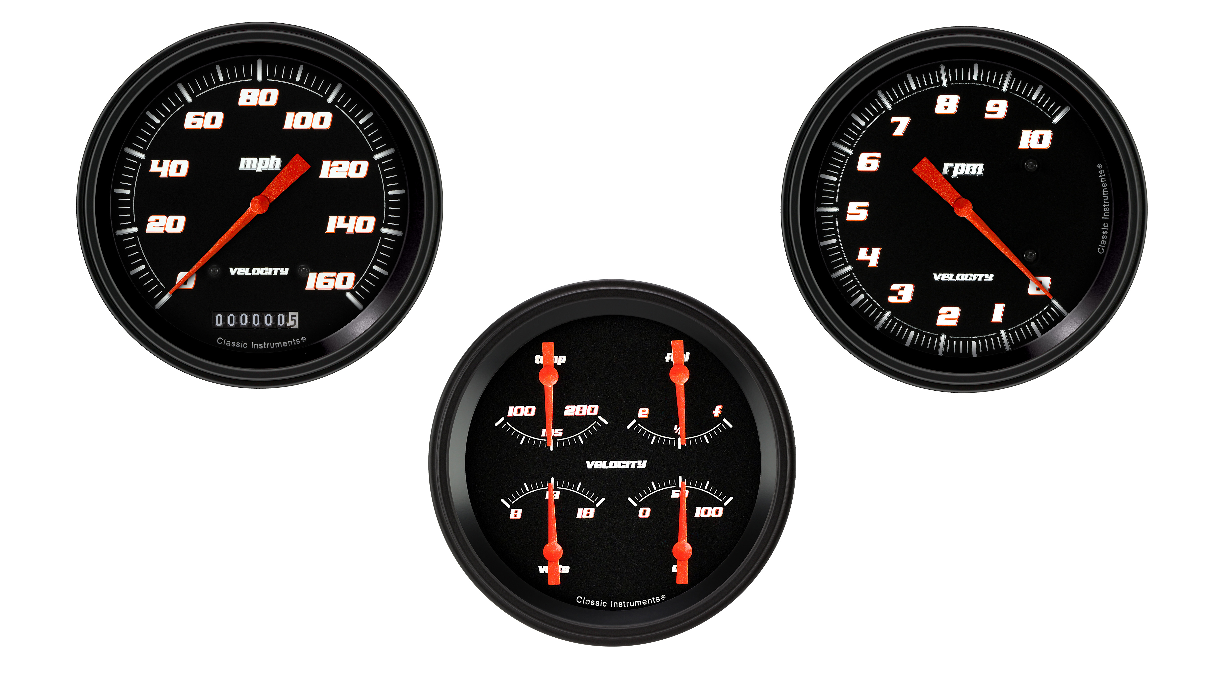 Classic Instruments VS53BBLF - Velocity Black Series Three Gauge Set