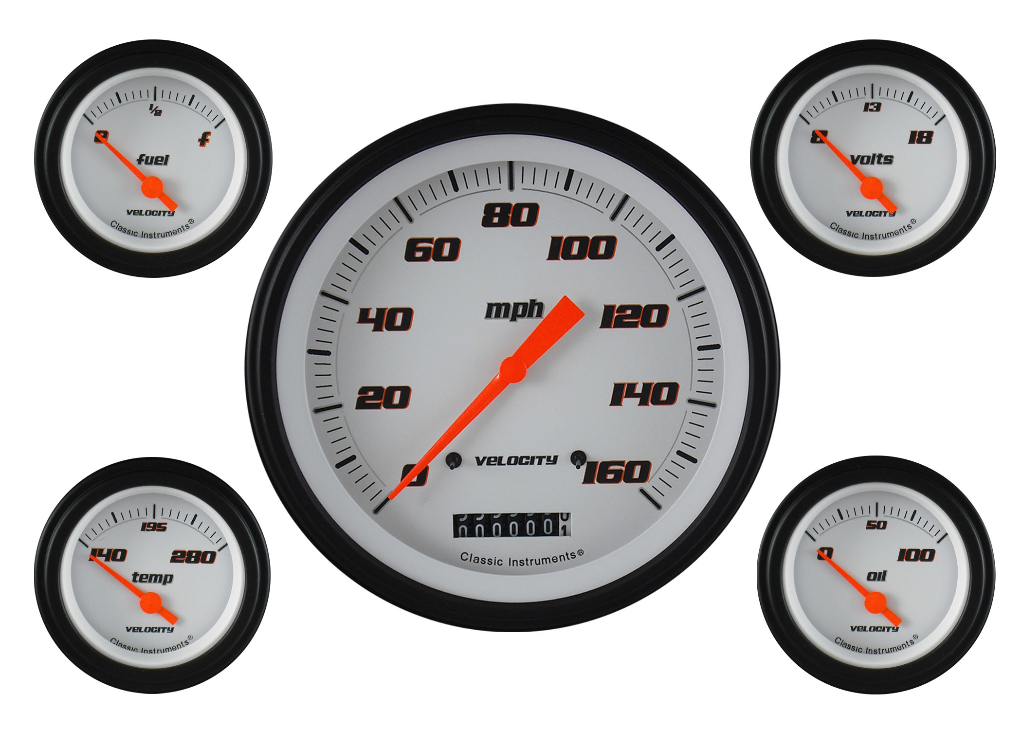 Classic Instruments VS54WBLF - Velocity White Five Gauge Set Classic Instruments VS54WBLF - Velocity White Five Gauge Set