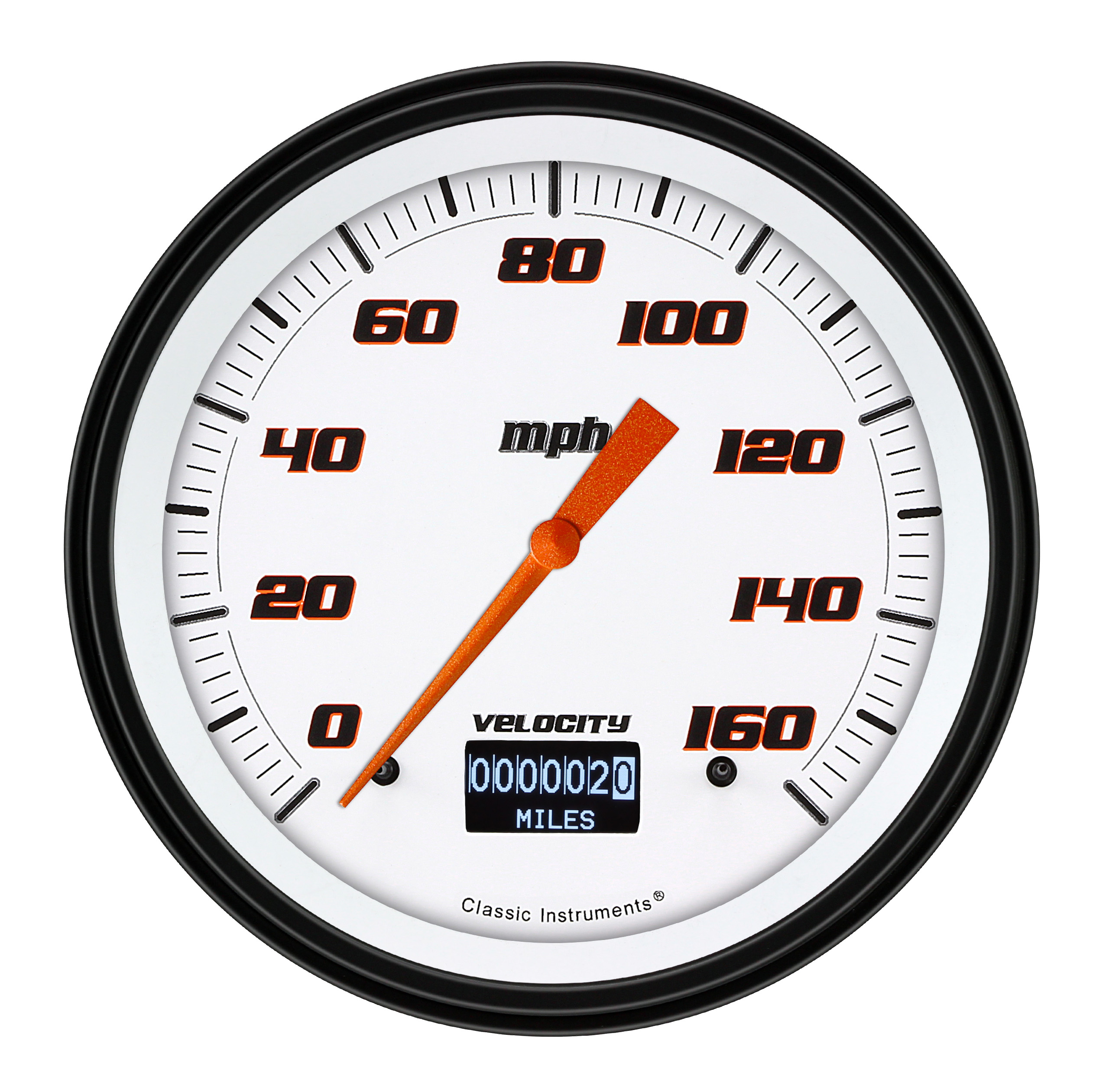 Classic Instruments VS56DWBLF - Velocity White 4 5/8" Speedometer with Information Screen Classic Instruments VS56DWBLF - Velocity White 4 5/8" Speedometer with Information Screen