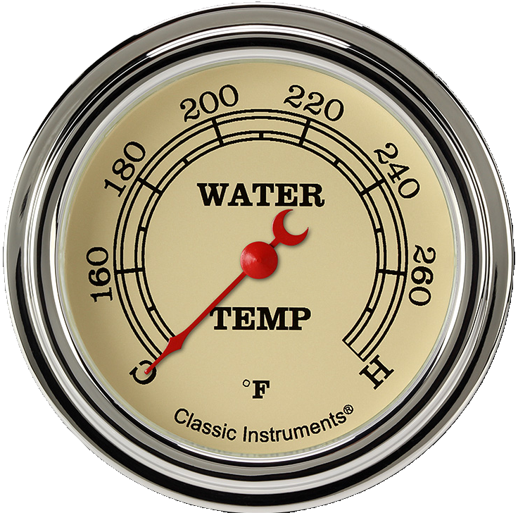 Classic Instruments VT326SLF-12 - Vitange 2 5/8" Full Sweep Water Temperature Gauge