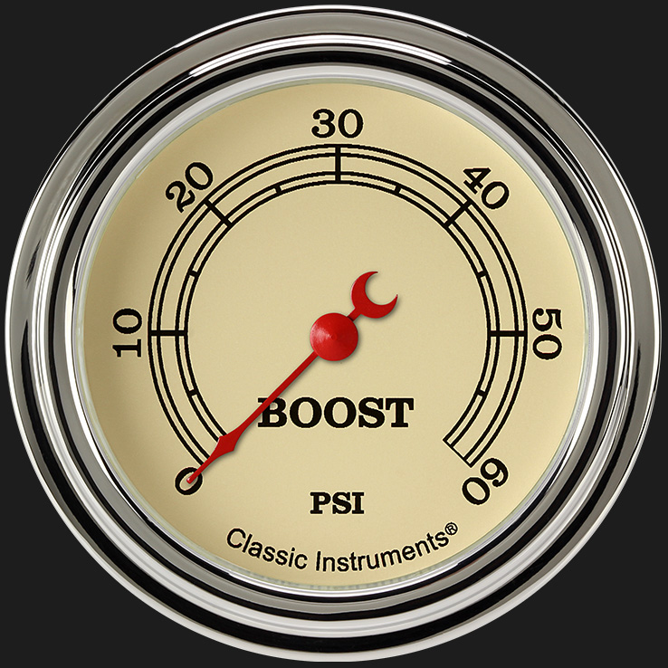 Classic Instruments VT343SLF - Vintage 2 5/8" Boost Gauge, 60 psi